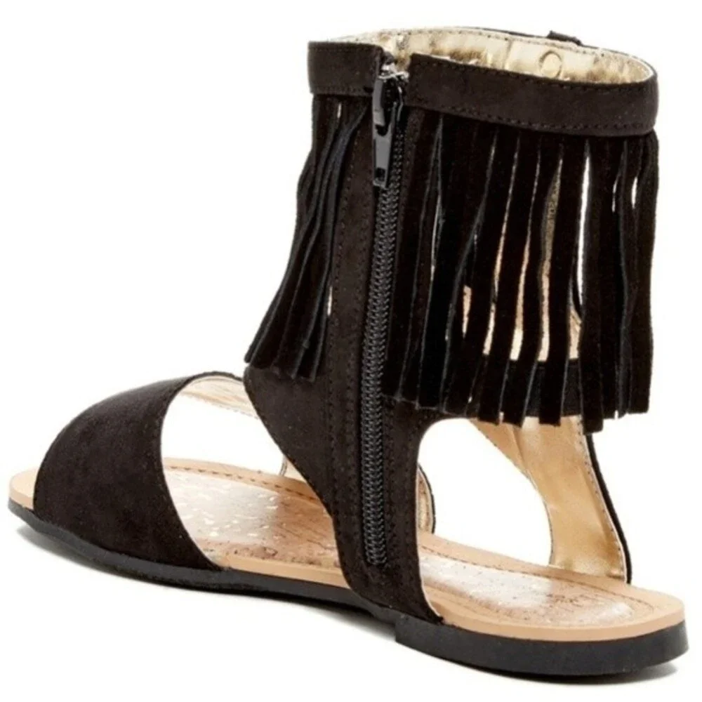Stuart Weitzman Camia Fringe Black Sandal Size 5